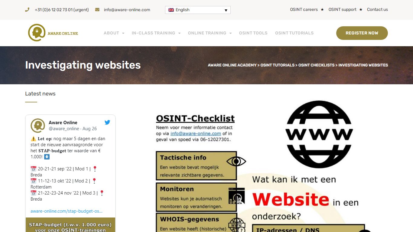 Website investigations - OSINT Checklist - Aware Online Academy
