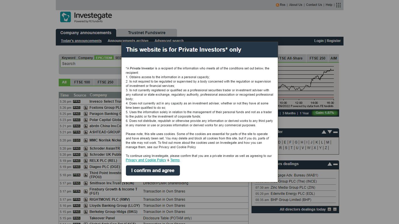 InvestEgate | Company Announcements | Home | FTSE 100, 250, AIM, techMARK
